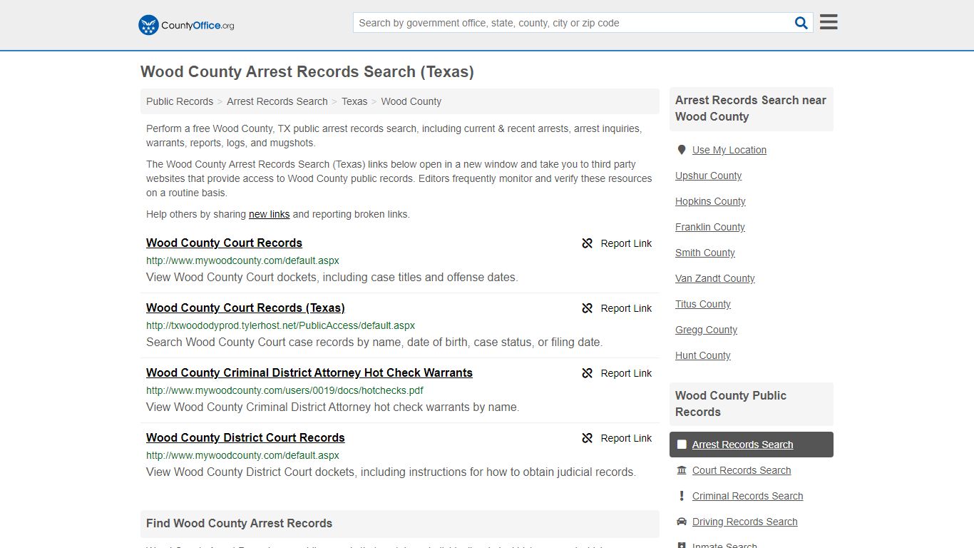 Wood County Arrest Records Search (Texas) - County Office