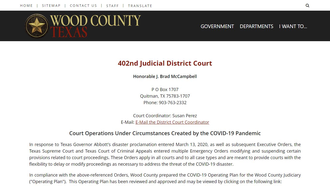 402nd Judicial District Court - Wood County, Texas